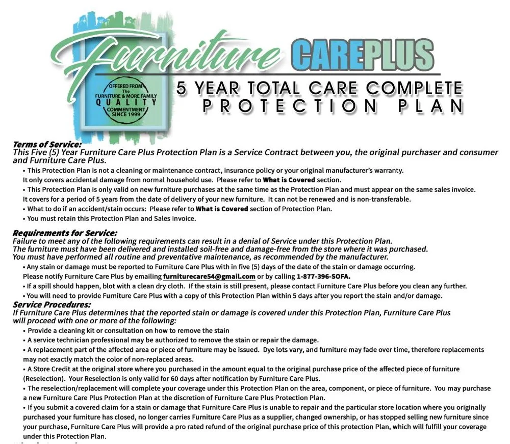 Furniture & More Protection Plan 000001180595 15001999 5Year Total